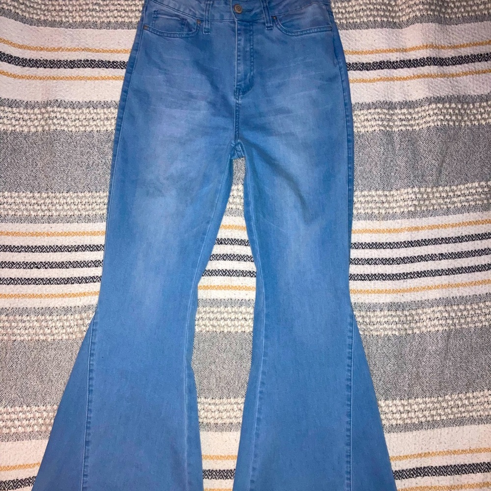 YMI High Rise Denim Flare with Raw Hem, Long Inseam